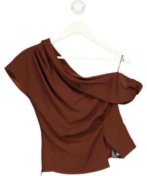 Fabrique X Bäck Hansen Hazel Asymmetric Ruched One Shoulder Top Russet Brown UK S