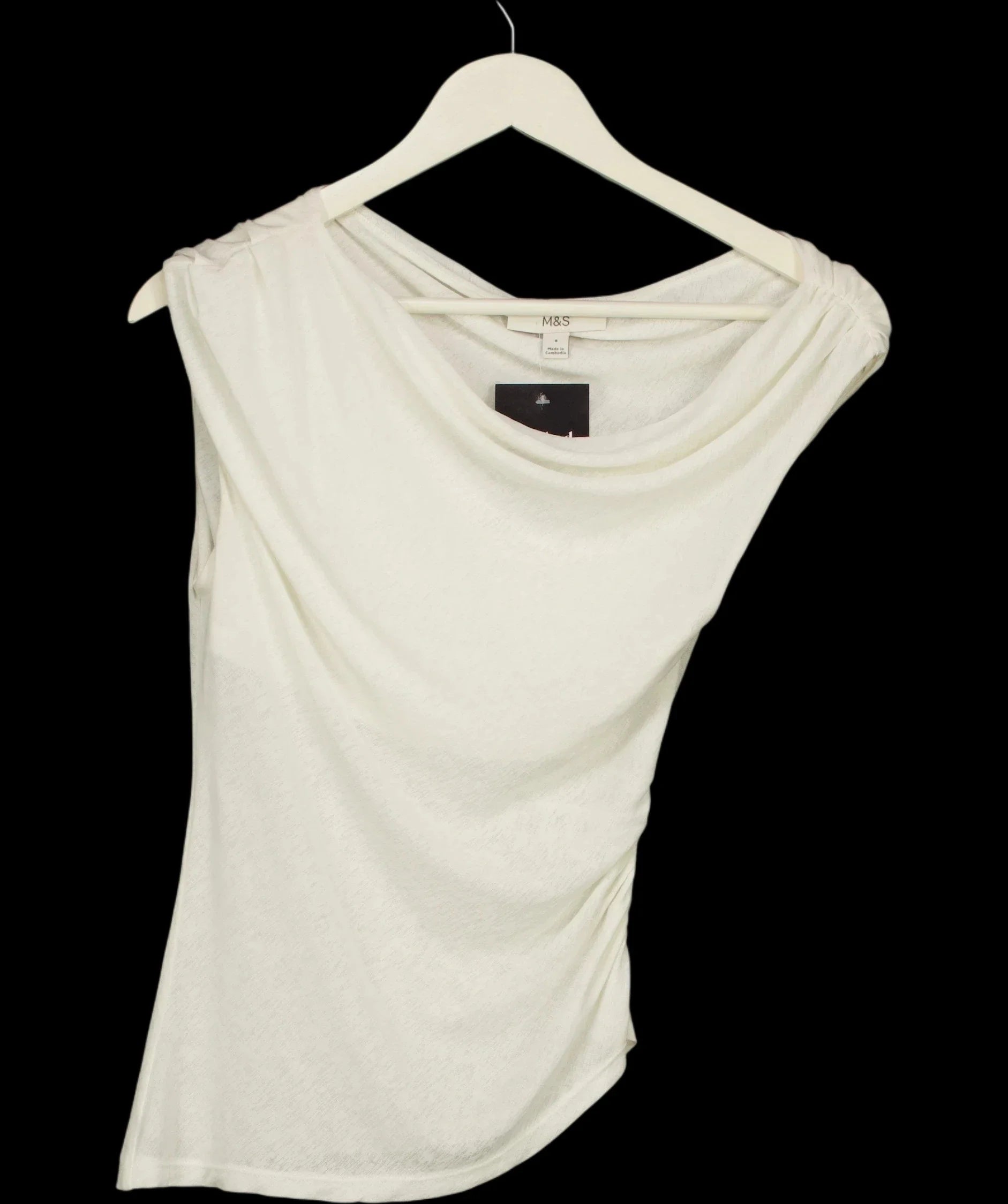 M&S Cream Sleeveless Draped Cowl Neck Top Cream, size UK S — detail