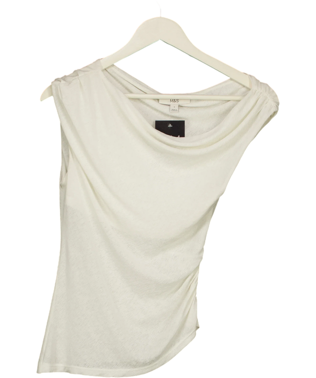 M&S Cream Sleeveless Draped Cowl Neck Top Cream, size UK S — front