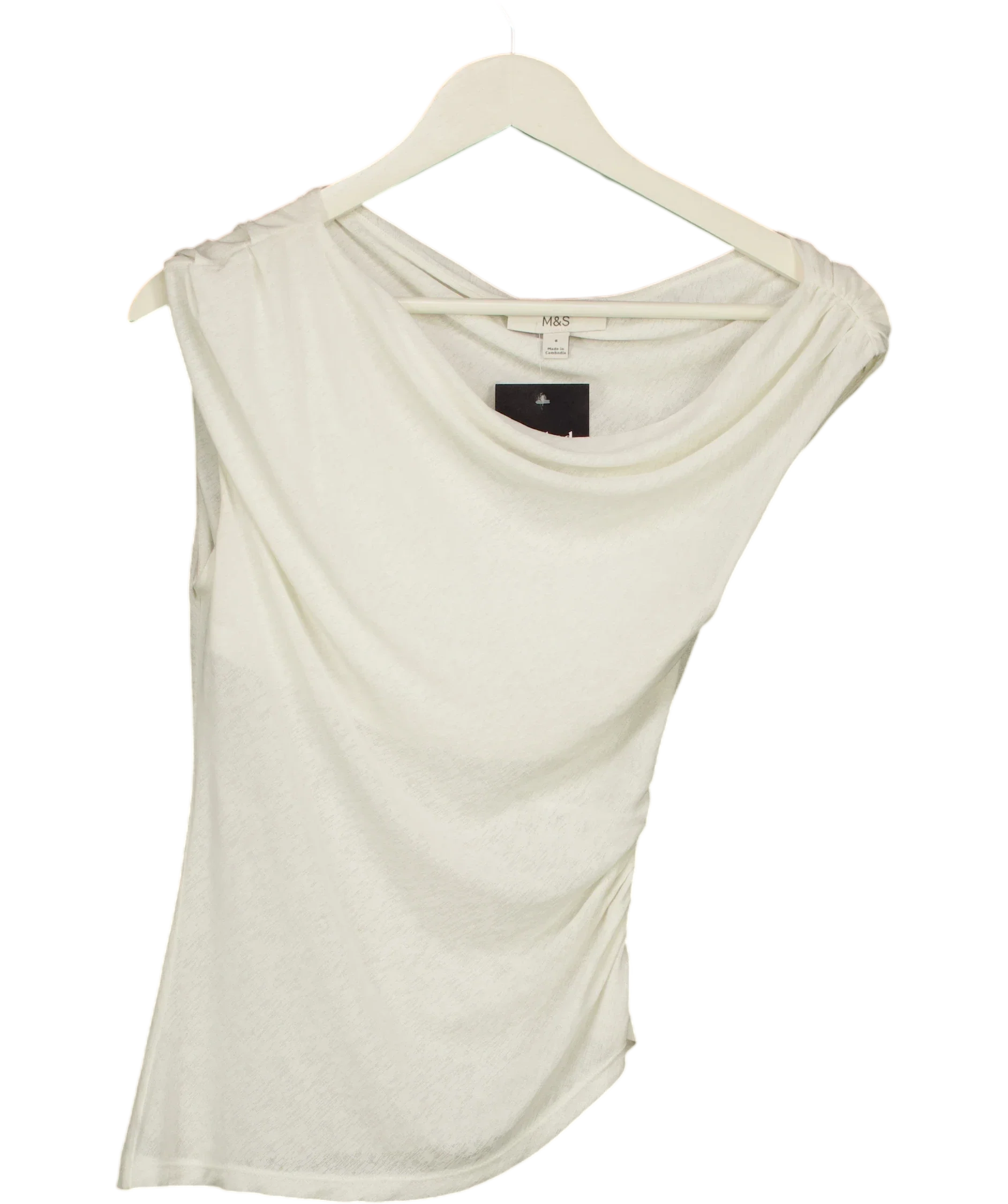 M&S Cream Sleeveless Draped Cowl Neck Top Cream, size UK S — front