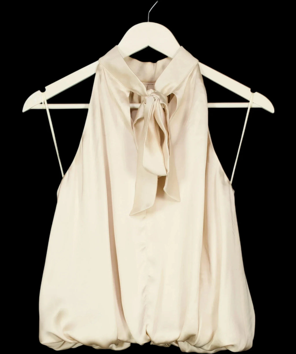 PRETTY LAVISH Beige Hailee Halter Neck Bubble Hem Blouse Oyster beige, size UK 8 — detail