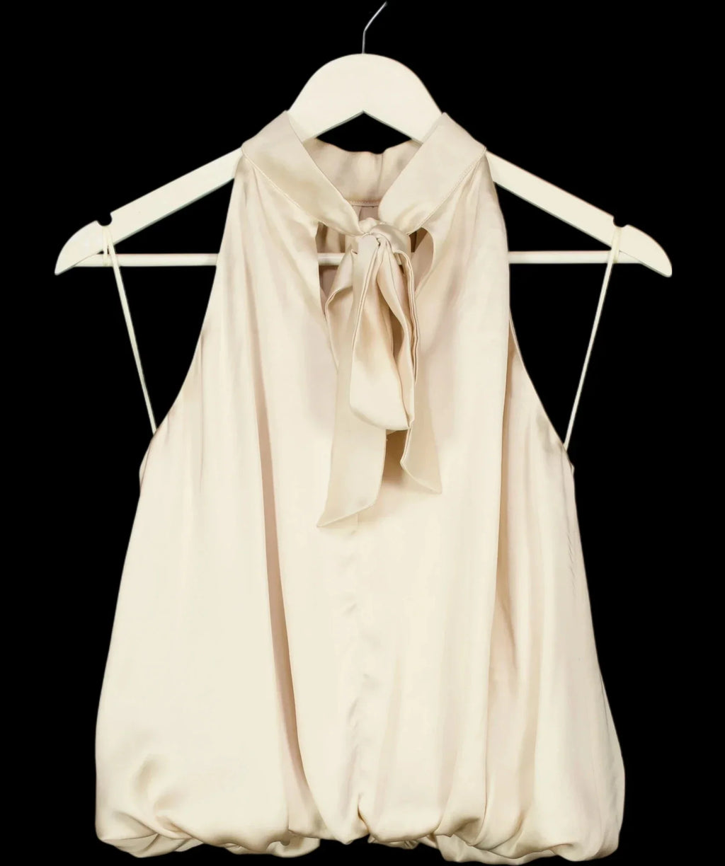 PRETTY LAVISH Beige Hailee Halter Neck Bubble Hem Blouse Oyster beige, size UK 8 — detail