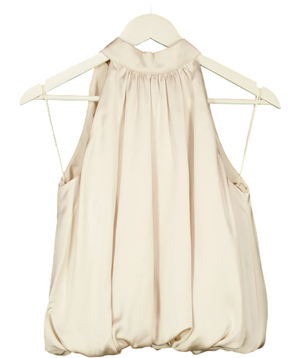 PRETTY LAVISH Beige Hailee Halter Neck Bubble Hem Blouse Oyster beige, size UK 8 — front