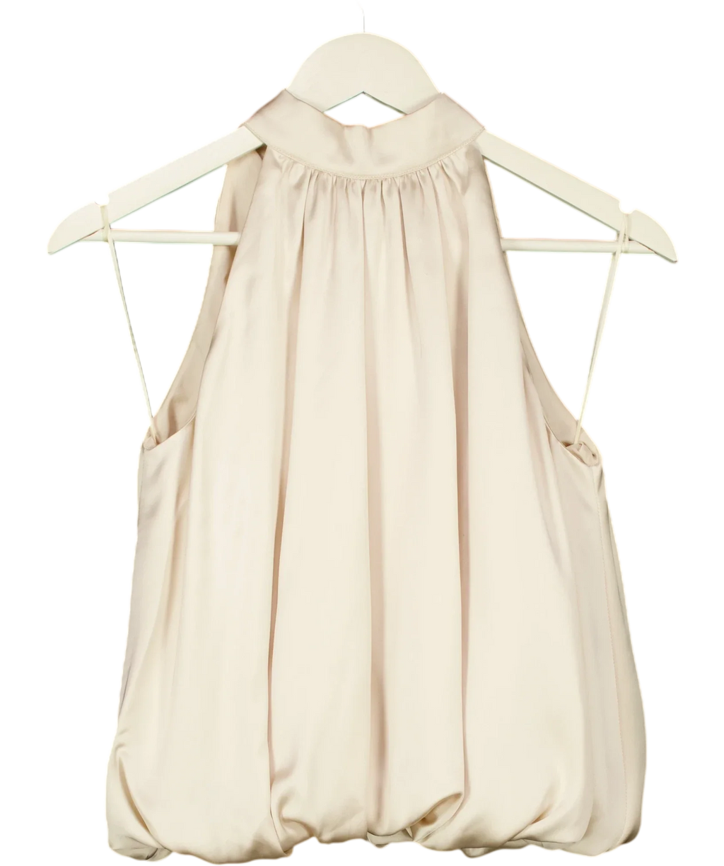 PRETTY LAVISH Beige Hailee Halter Neck Bubble Hem Blouse Oyster beige, size UK 8 — front
