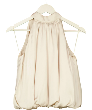 PRETTY LAVISH Hailee Halter Neck Bubble Hem Blouse Oyster Beige UK 8