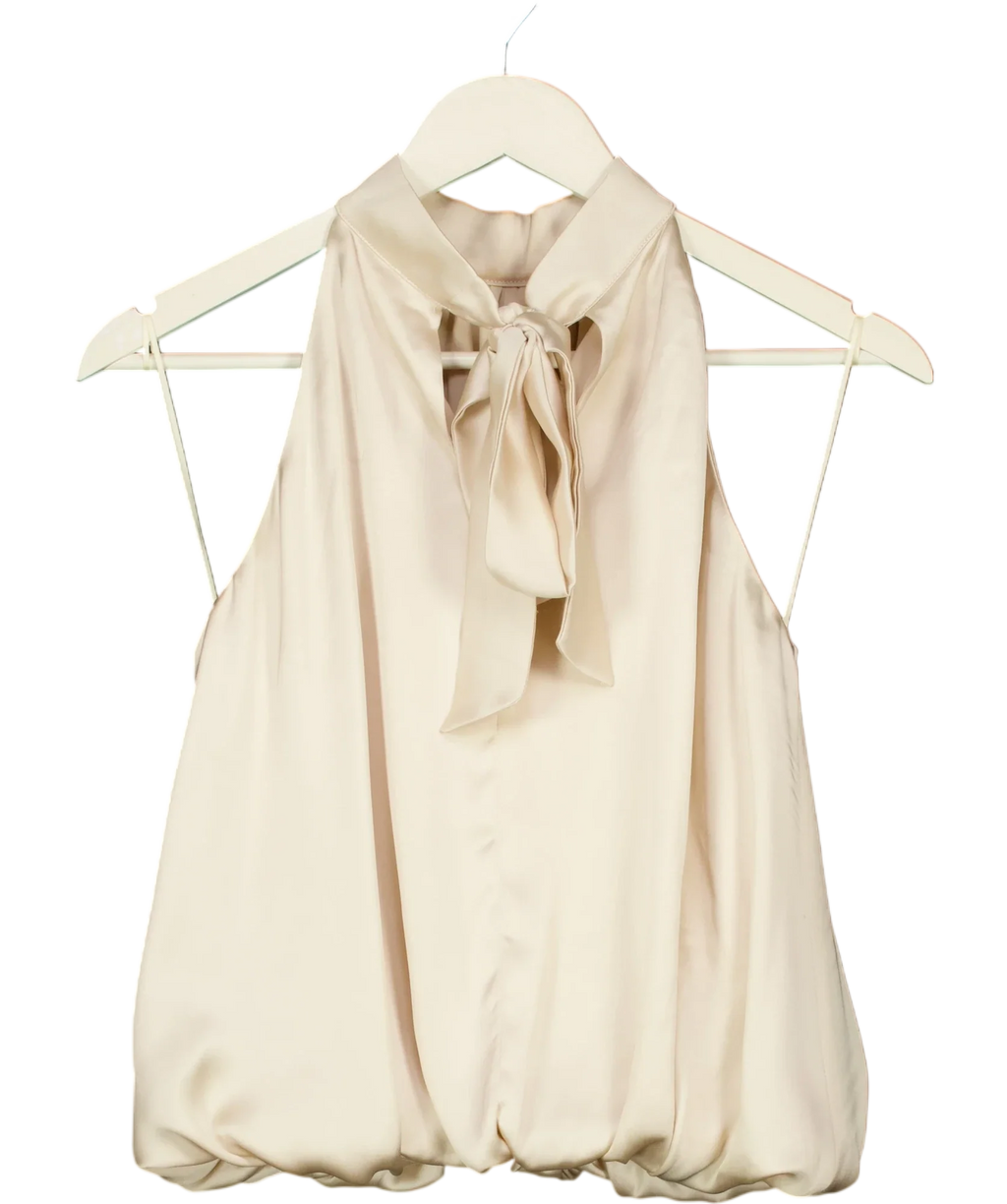 PRETTY LAVISH Beige Hailee Halter Neck Bubble Hem Blouse Oyster beige, size UK 8 — back