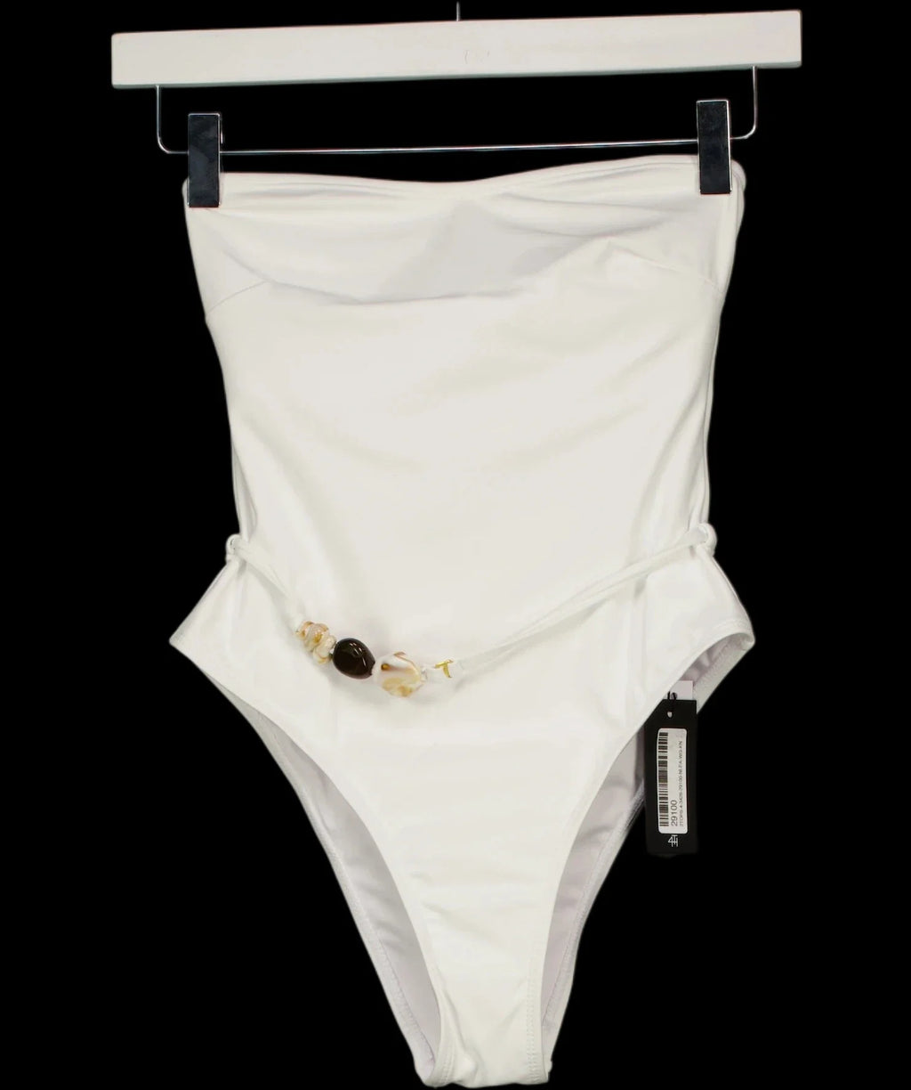 4th & Reckless White Valeria Resin Bead Bandeau Swimsuit White, size UK 6 — detail