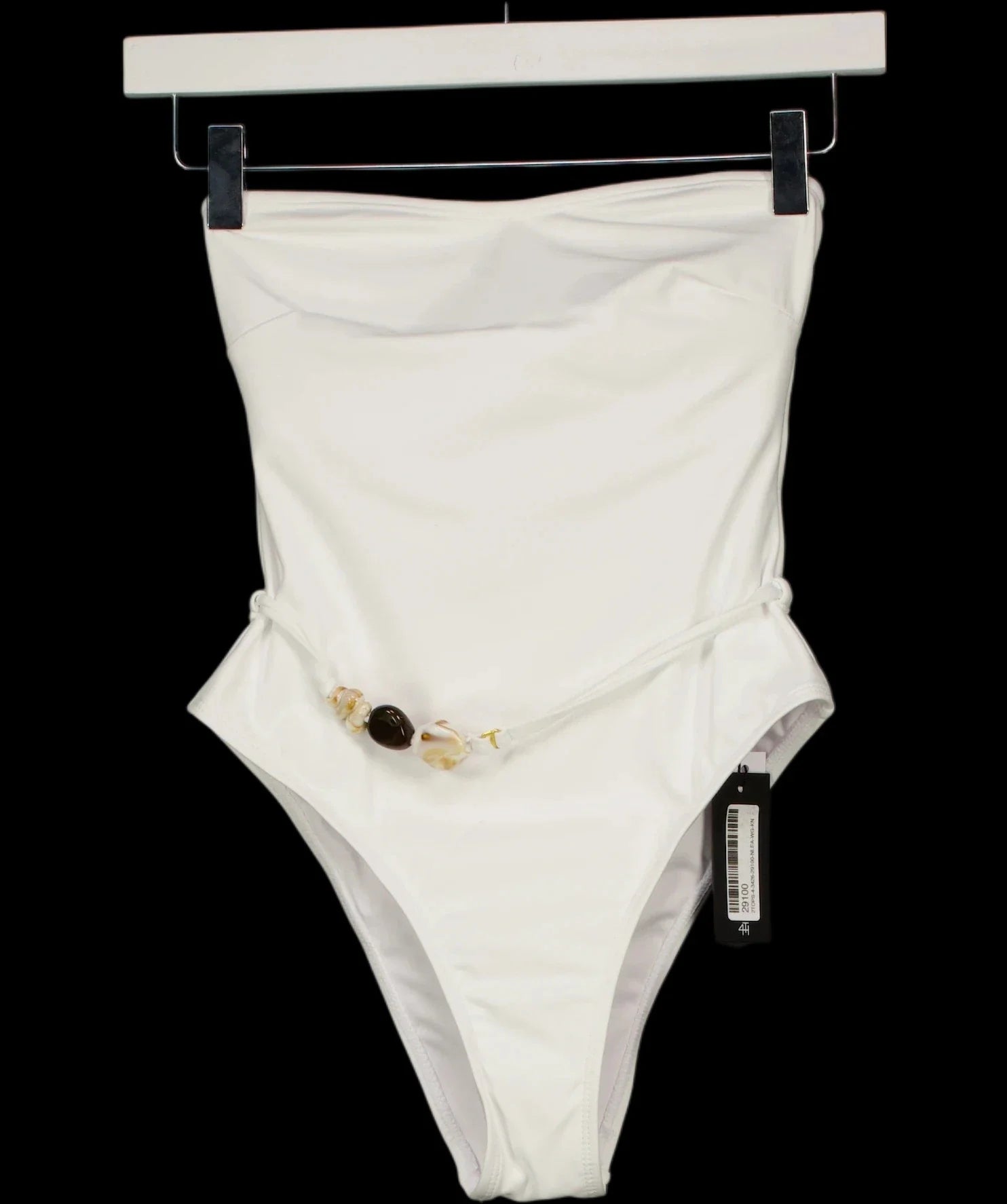 4th & Reckless White Valeria Resin Bead Bandeau Swimsuit White, size UK 6 — detail