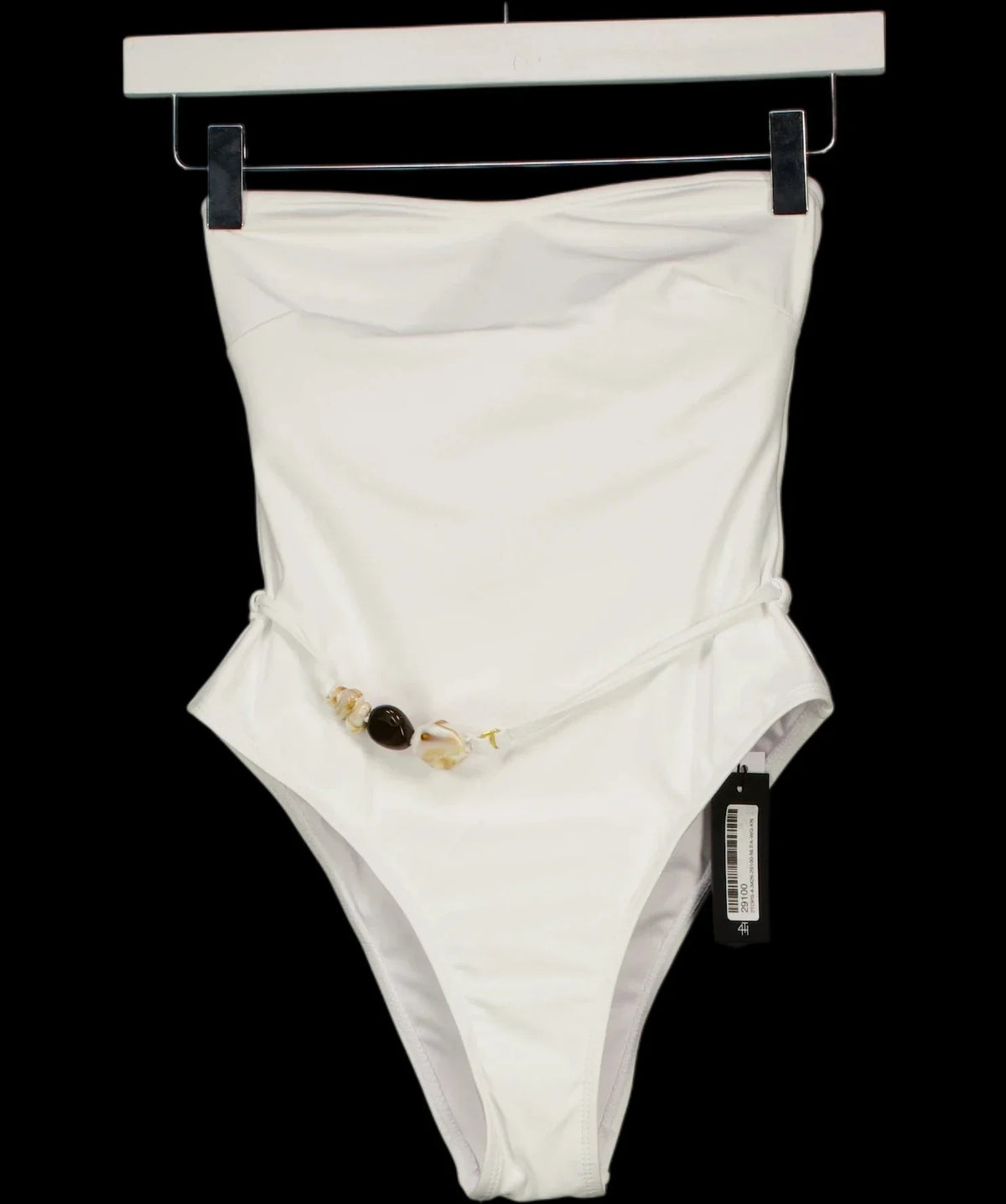 4th & Reckless White Valeria Resin Bead Bandeau Swimsuit White, size UK 6 — detail
