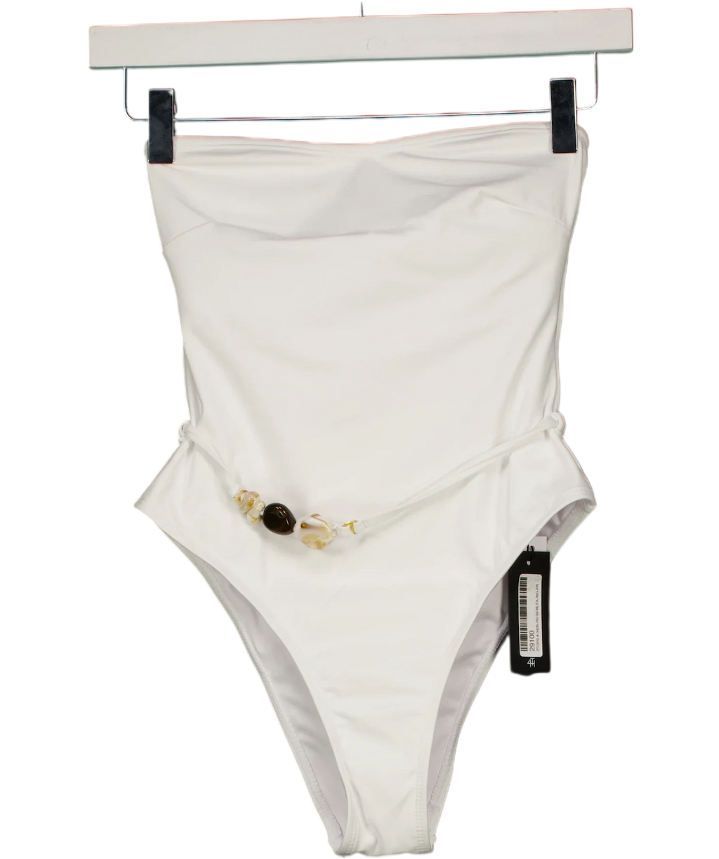4th & Reckless White Valeria Resin Bead Bandeau Swimsuit White, size UK 6 — front