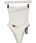 4th & Reckless White Valeria Resin Bead Bandeau Swimsuit White, size UK 6 — front