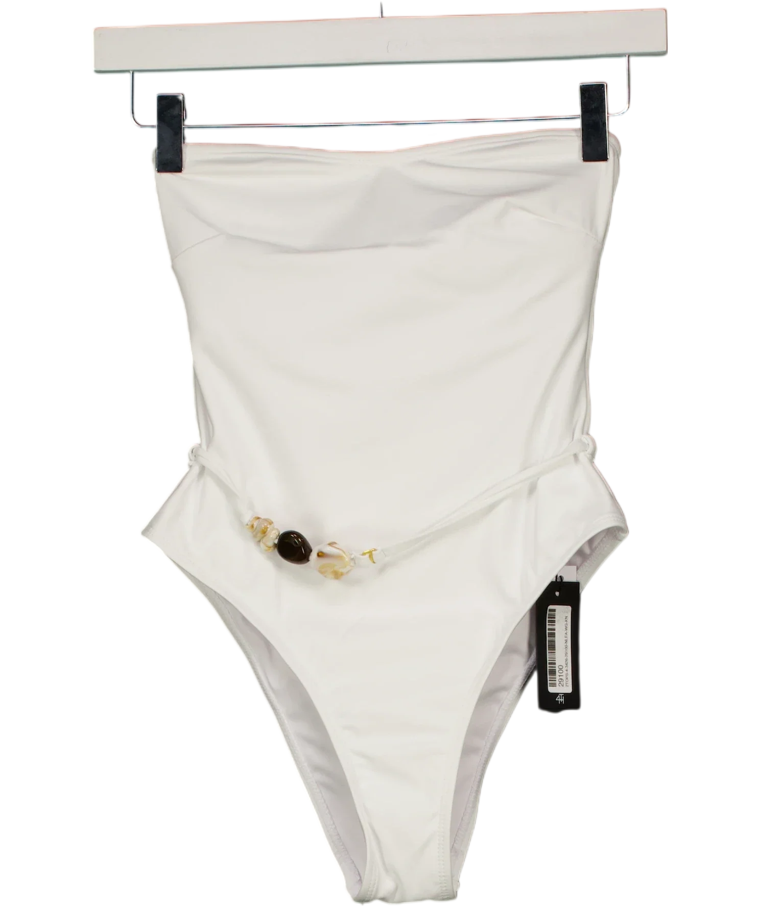 4th & Reckless White Valeria Resin Bead Bandeau Swimsuit White, size UK 6 — front