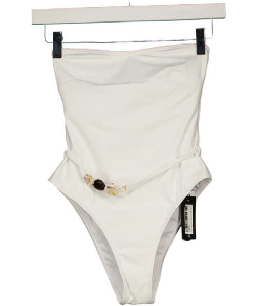 4th & Reckless White Valeria Resin Bead Bandeau Swimsuit White, size UK 6 — front