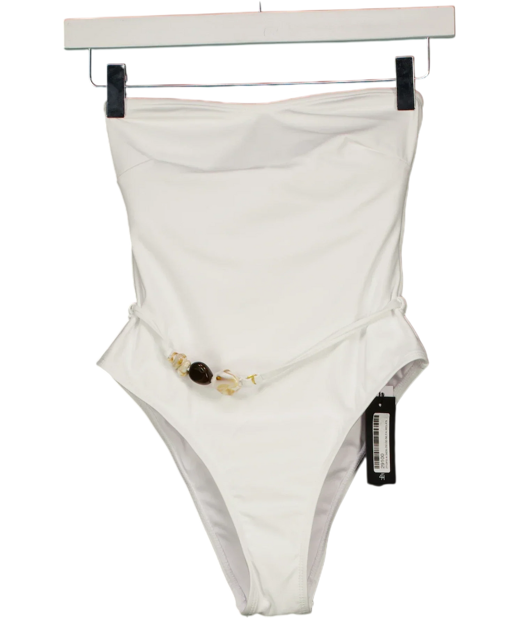 4th & Reckless White Valeria Resin Bead Bandeau Swimsuit White, size UK 6 — front