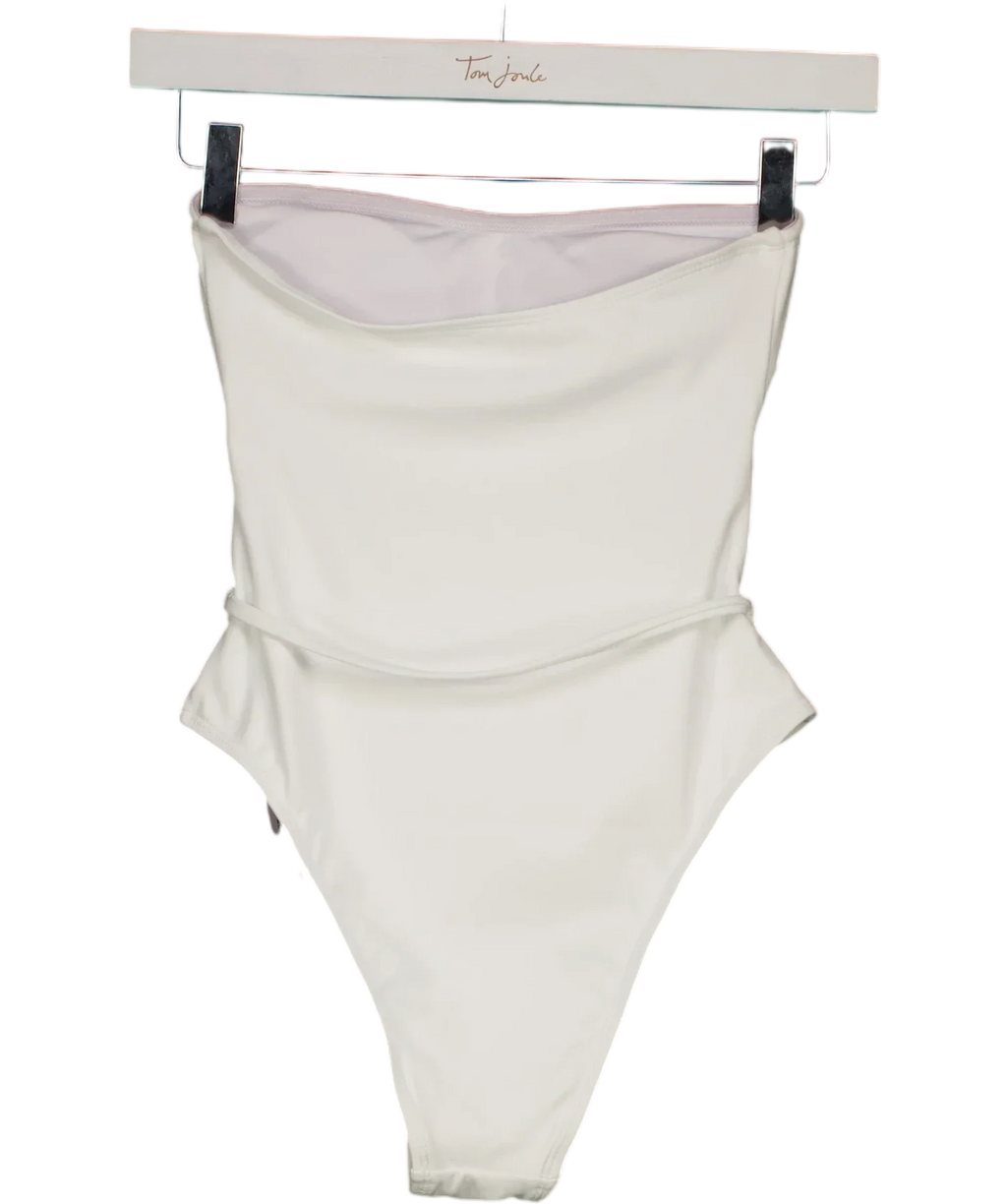 4th & Reckless White Valeria Resin Bead Bandeau Swimsuit White, size UK 6 — back