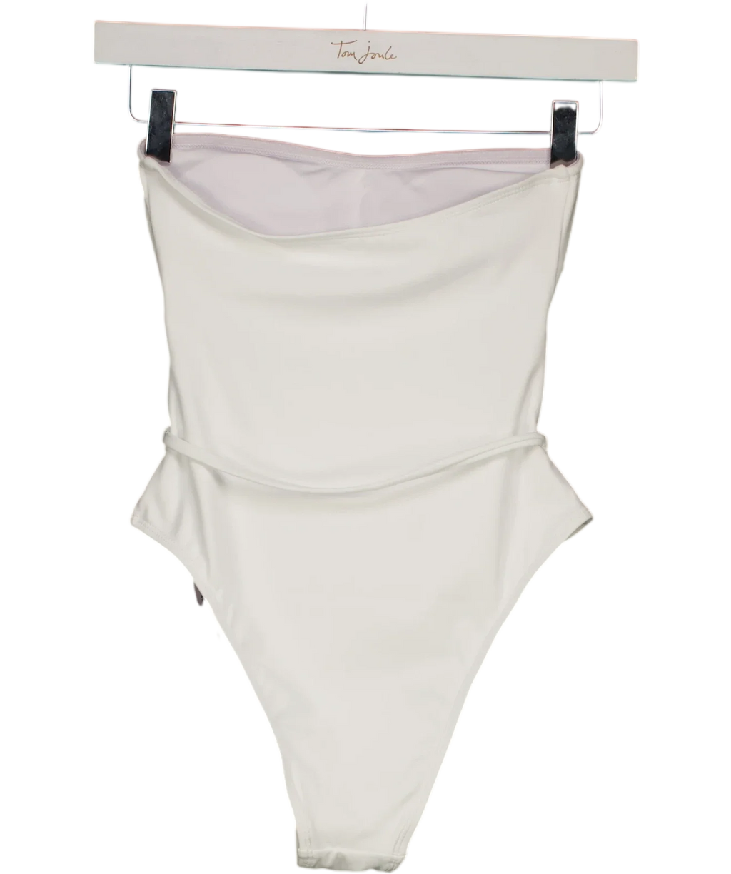 4th & Reckless White Valeria Resin Bead Bandeau Swimsuit White, size UK 6 — back