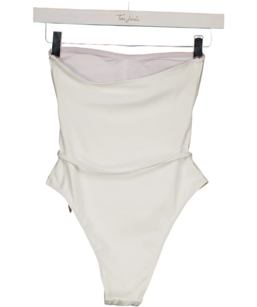 4th & Reckless White Valeria Resin Bead Bandeau Swimsuit White, size UK 6 — back