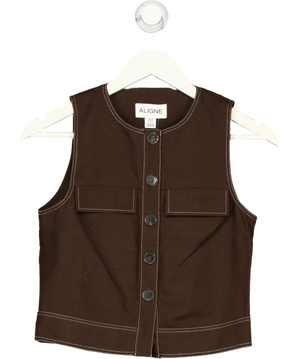 Aligne Summer Utility Button Up Linen Top Chocolate Brown UK 6