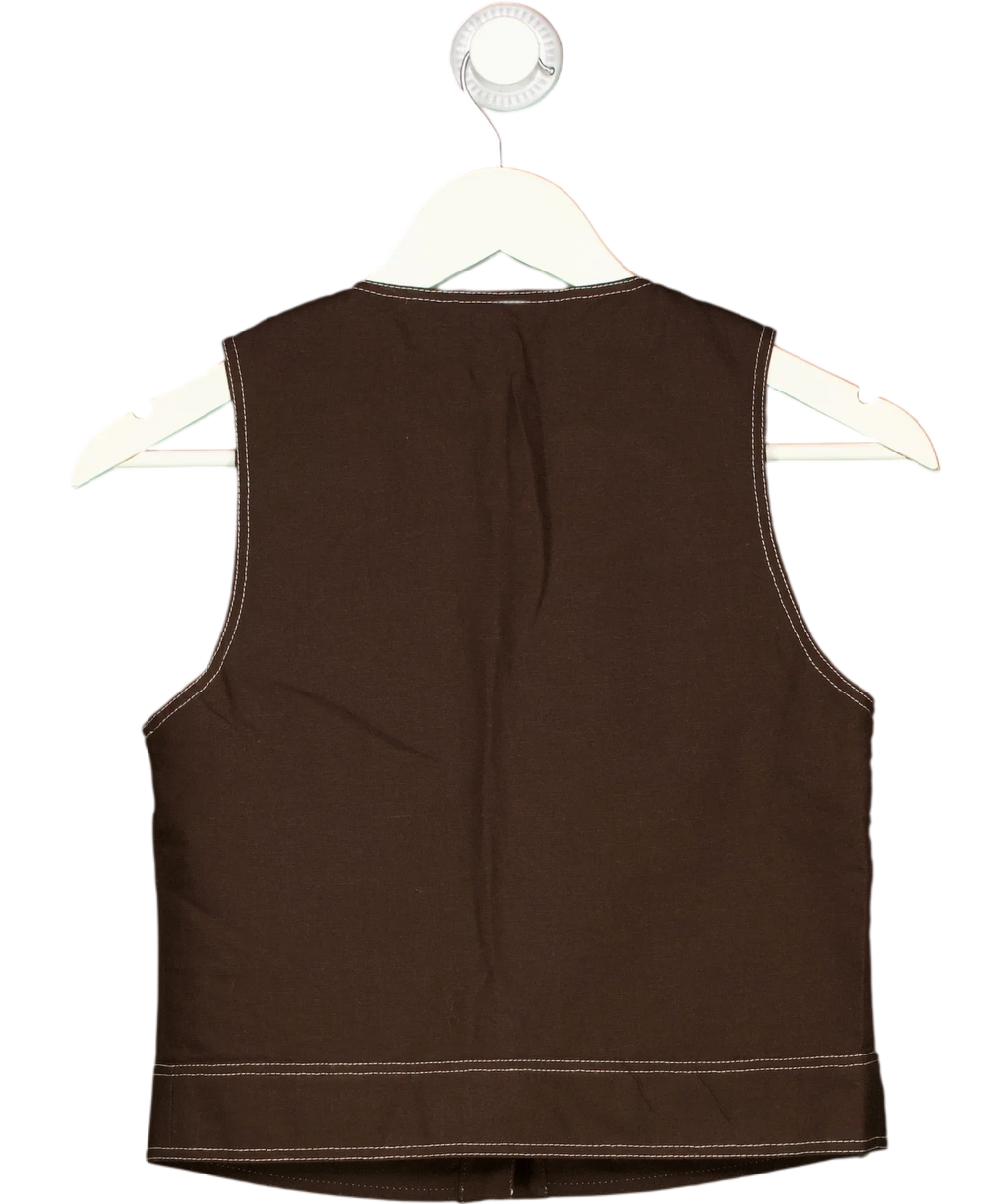 Aligne Brown Summer Utility Button Up Linen Top Chocolate Brown, size UK 6 — back