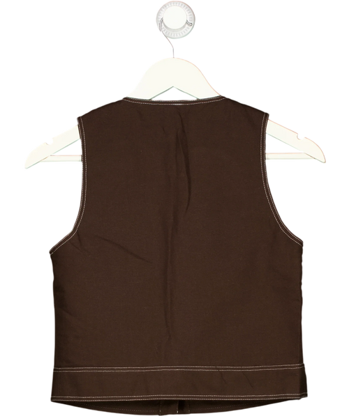 Aligne Brown Summer Utility Button Up Linen Top Chocolate Brown, size UK 6 — back