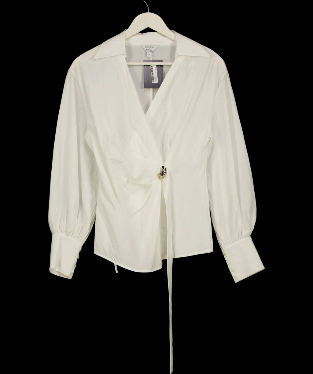 Fabrique White x Sophie Azar Bianca Hand Stitch Ruched-Waist Shirt White, size UK S — detail