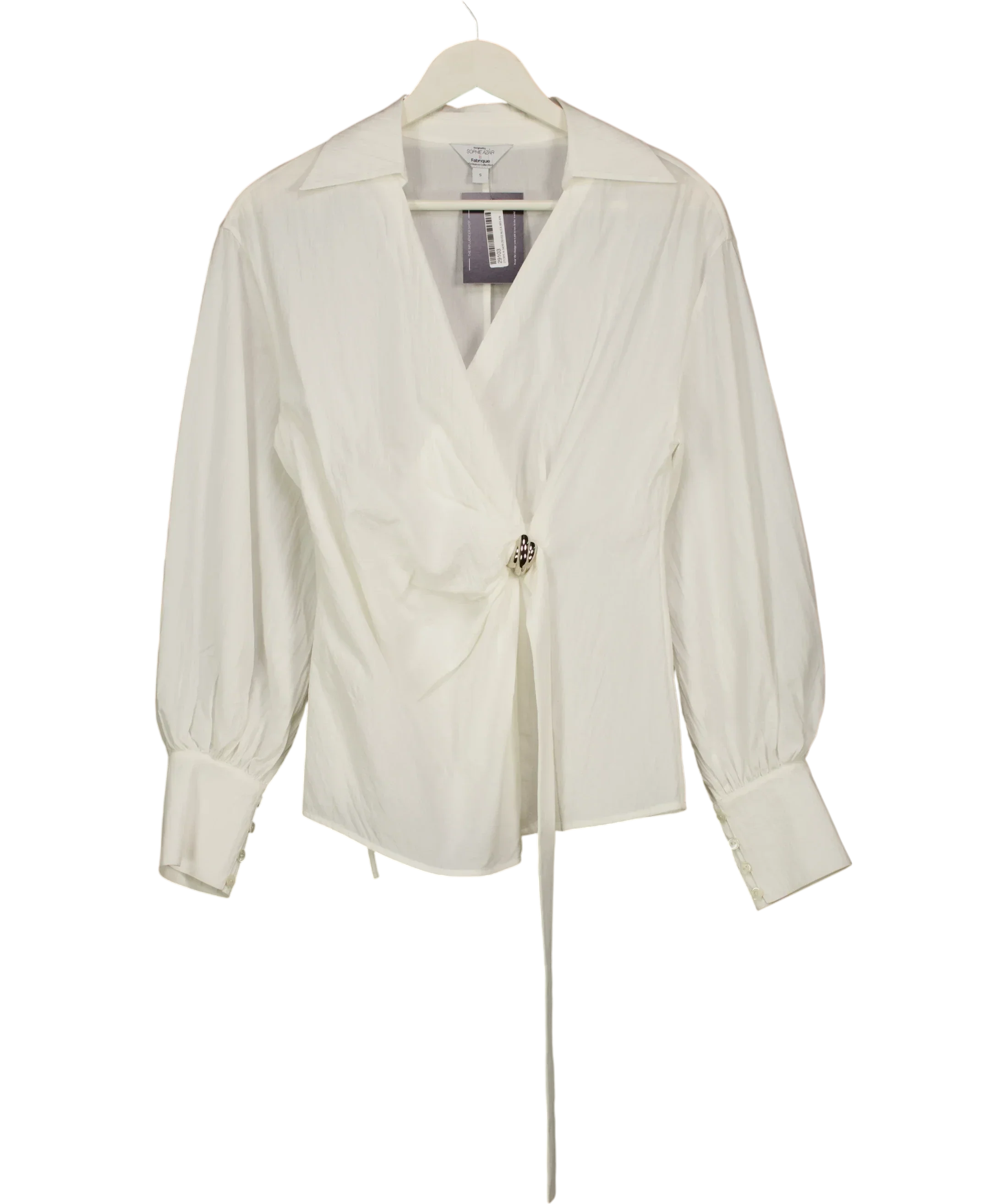 Fabrique White x Sophie Azar Bianca Hand Stitch Ruched-Waist Shirt White, size UK S — front