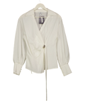 Fabrique White x Sophie Azar Bianca Hand Stitch Ruched-Waist Shirt White, size UK S — front
