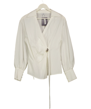 Fabrique X Sophie Azar Bianca Hand Stitch Ruched-waist Shirt White UK S