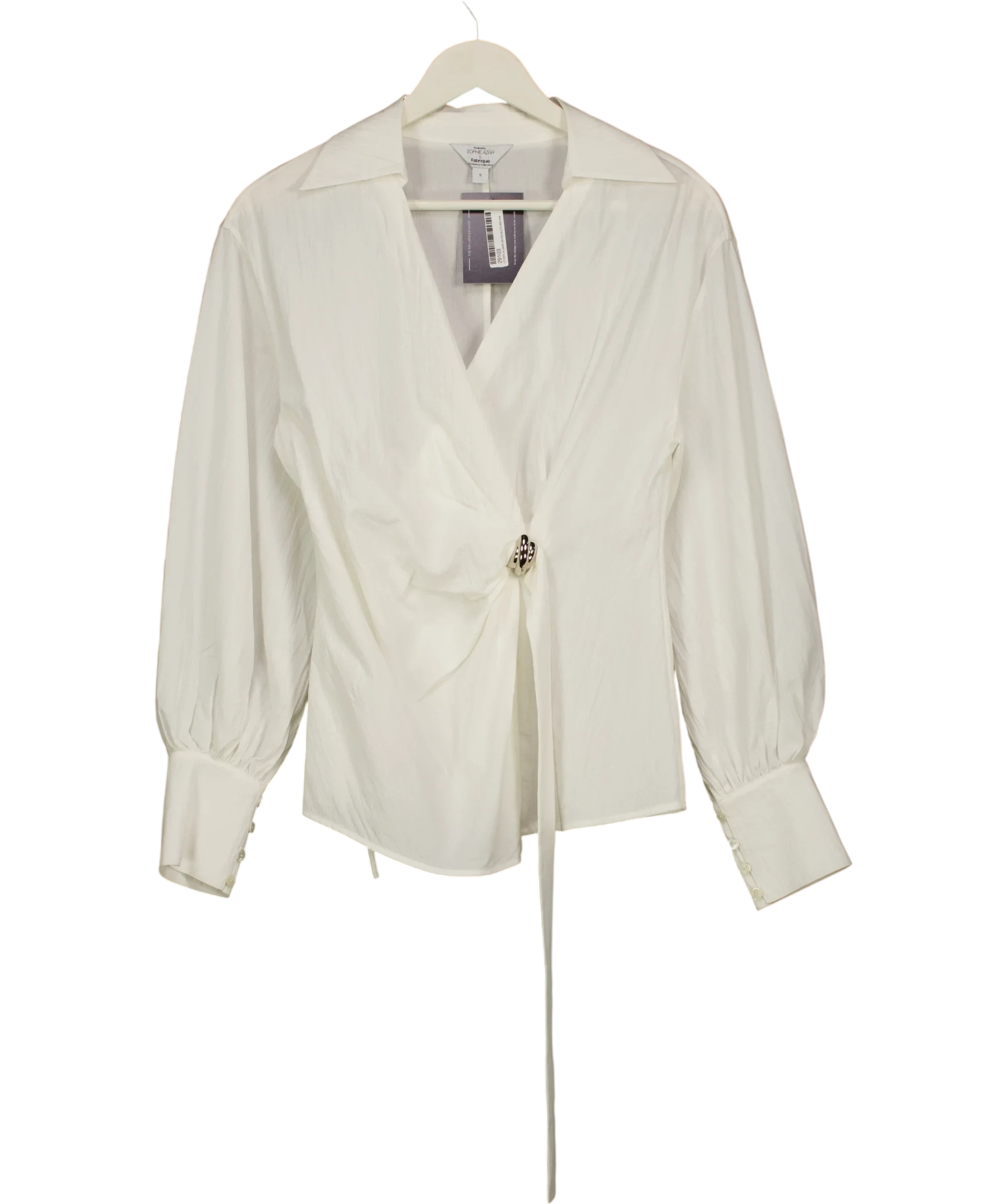 Fabrique White x Sophie Azar Bianca Hand Stitch Ruched-Waist Shirt White, size UK S — front