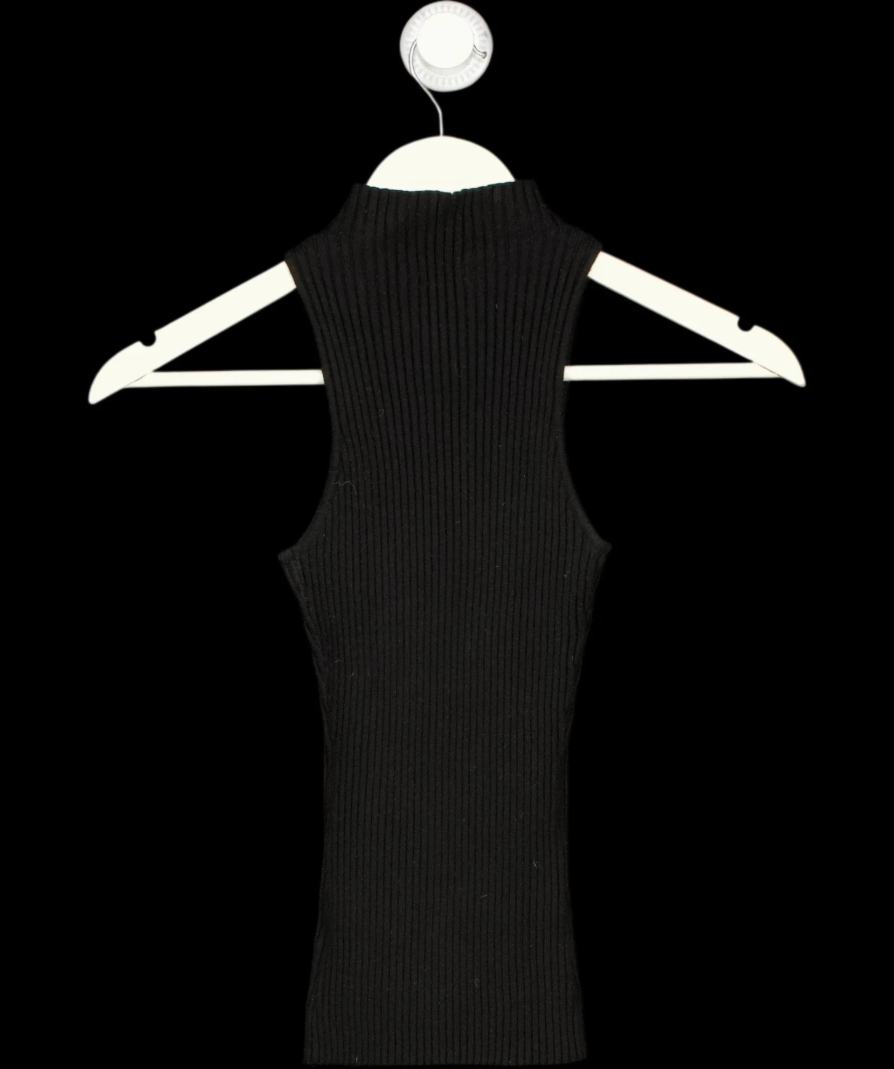 PRETTY LAVISH Black Sleeveless High Neck Ribbed Knit Top Black, size UK S — label