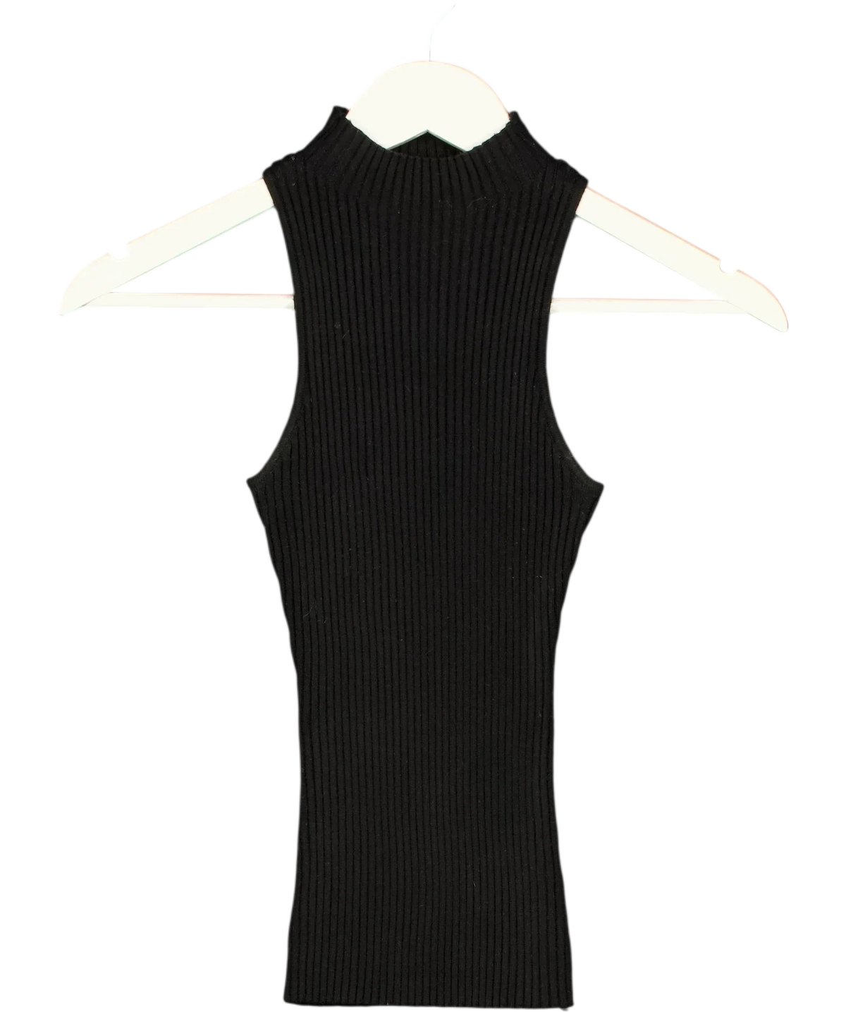 PRETTY LAVISH Black Sleeveless High Neck Ribbed Knit Top Black, size UK S — front