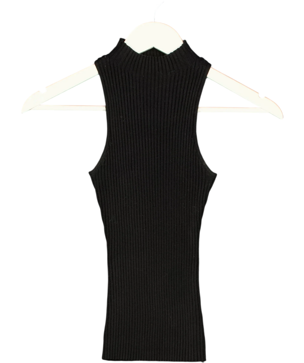 PRETTY LAVISH Black Sleeveless High Neck Ribbed Knit Top Black, size UK S — front