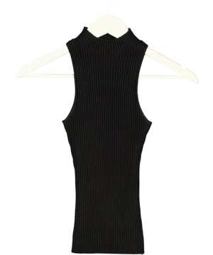 PRETTY LAVISH Sleeveless High Neck Ribbed Knit Top Black UK S