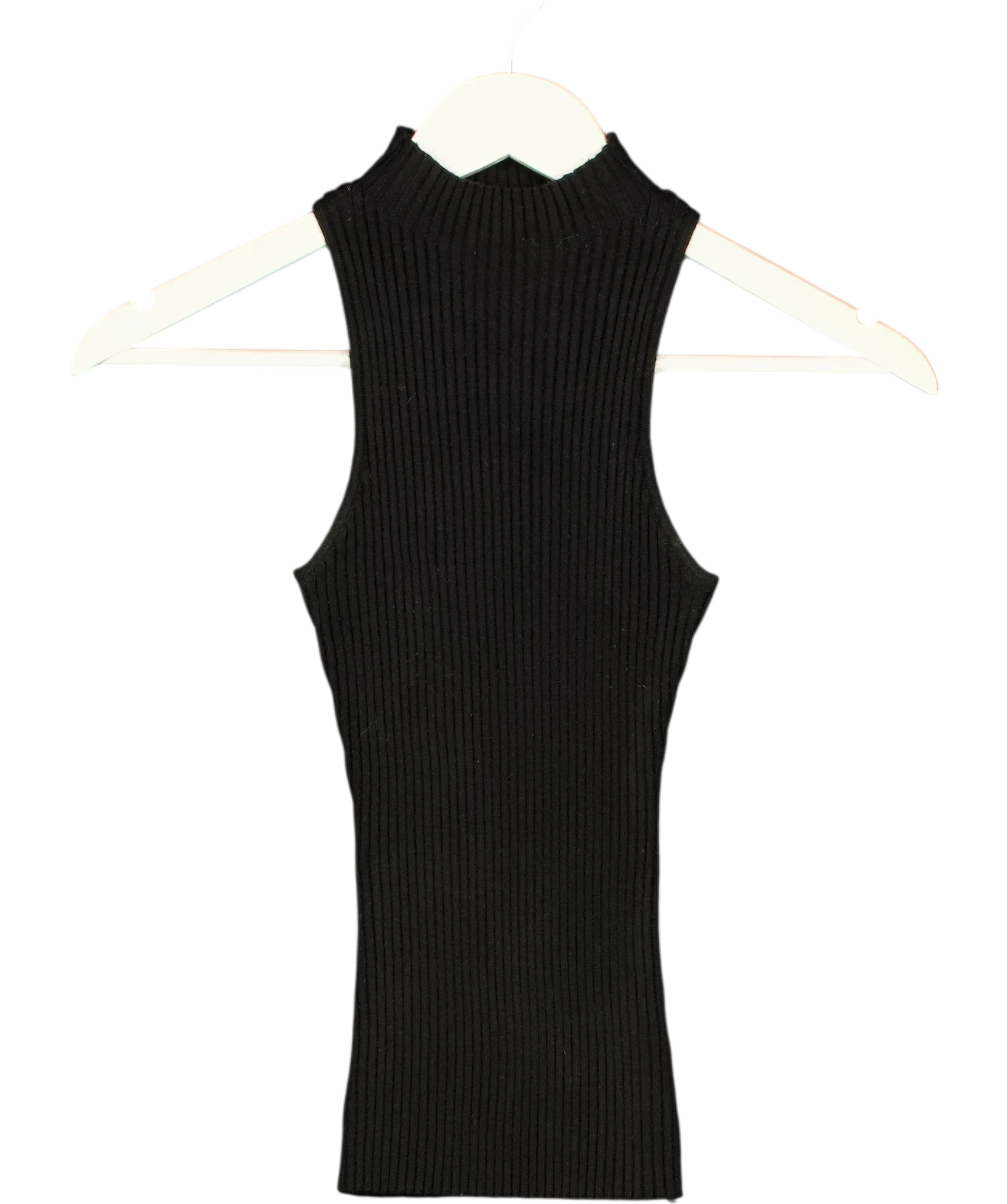PRETTY LAVISH Black Sleeveless High Neck Ribbed Knit Top Black, size UK S — front
