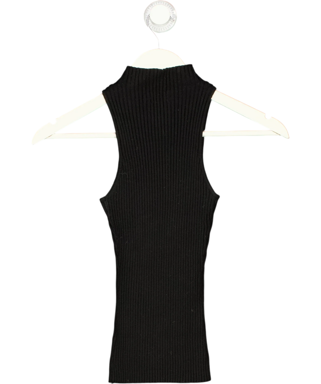 PRETTY LAVISH Black Sleeveless High Neck Ribbed Knit Top Black, size UK S — back