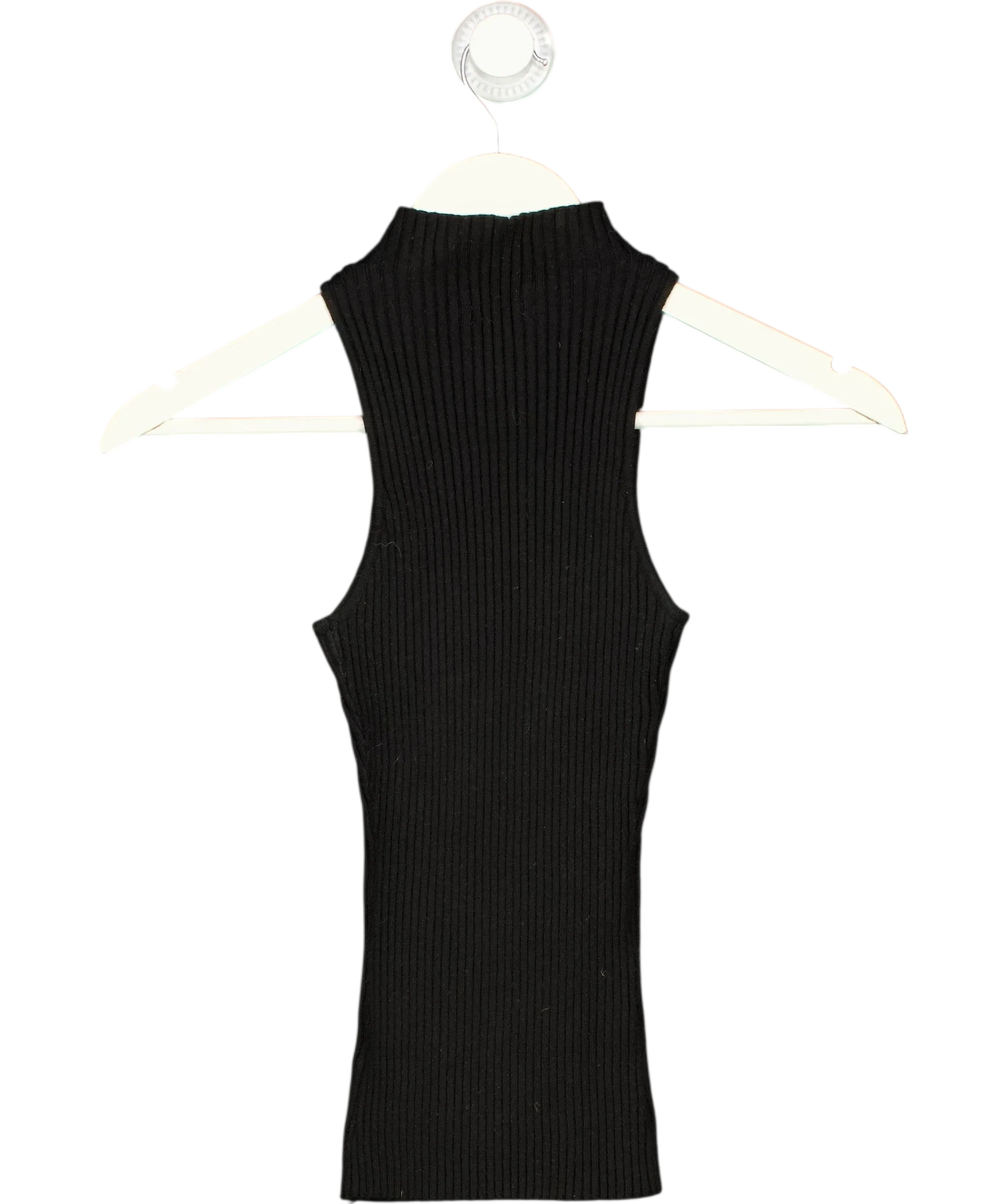 PRETTY LAVISH Black Sleeveless High Neck Ribbed Knit Top Black, size UK S — back