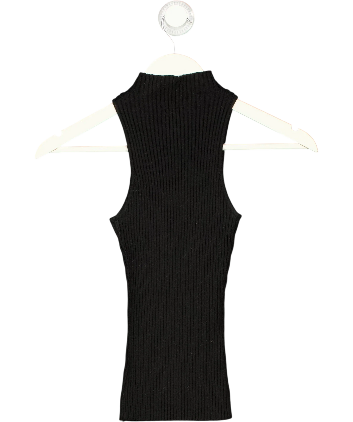 PRETTY LAVISH Black Sleeveless High Neck Ribbed Knit Top Black, size UK S — back