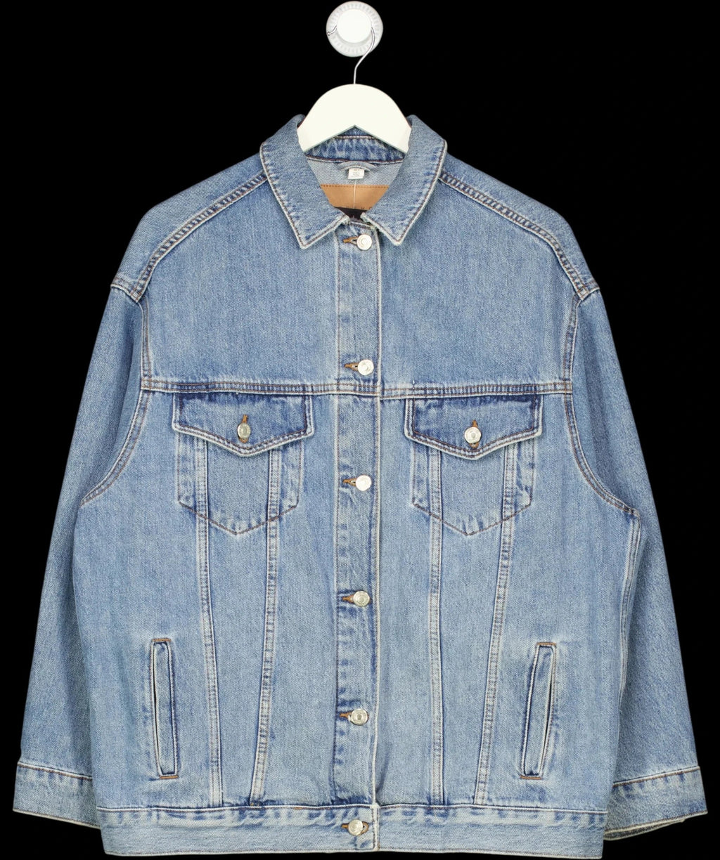 TOPSHOP Blue Oversized Drop Shoulder Denim Jacket Mid Blue, size UK 6 — detail