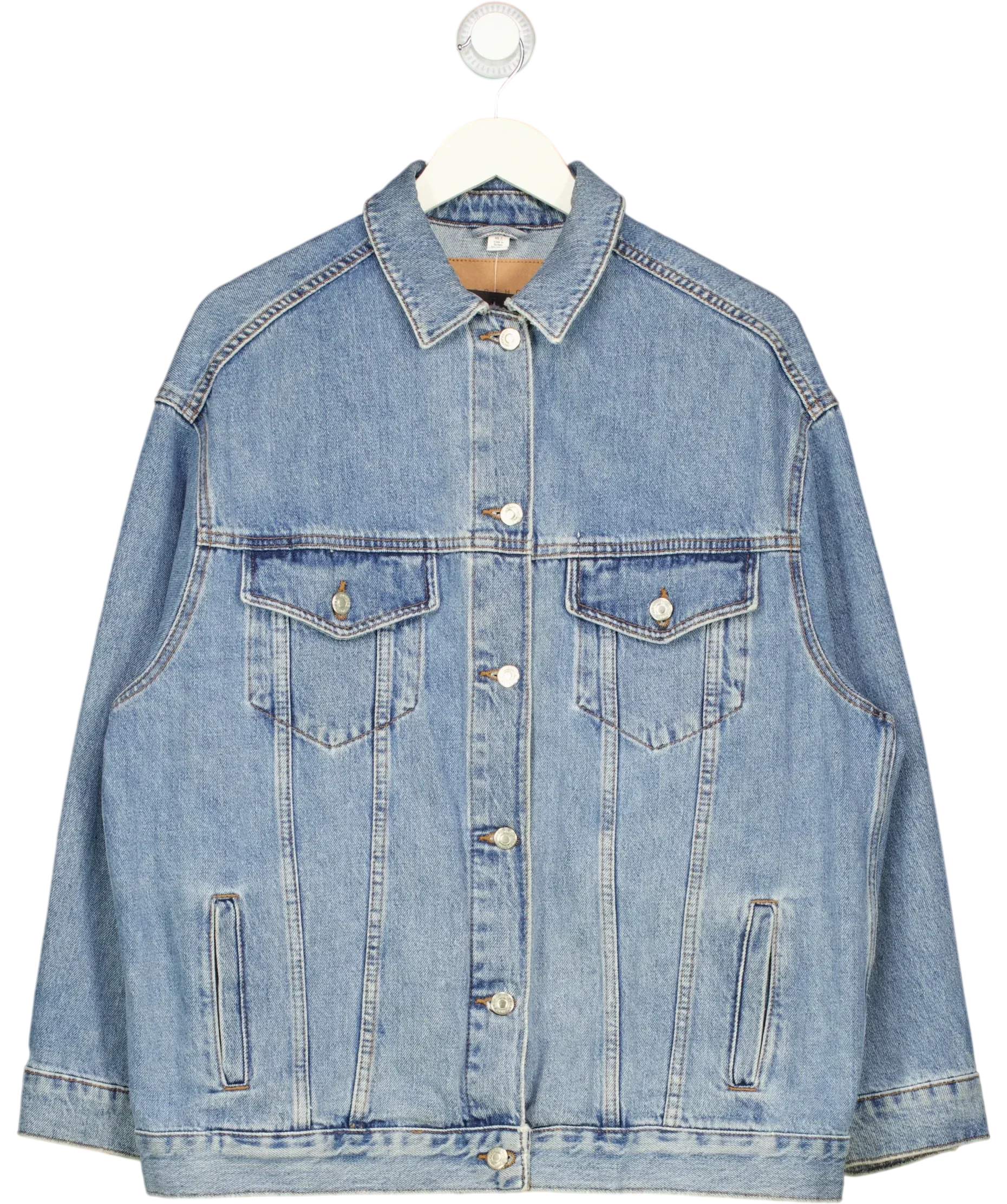 TOPSHOP Blue Oversized Drop Shoulder Denim Jacket Mid Blue, size UK 6 — front