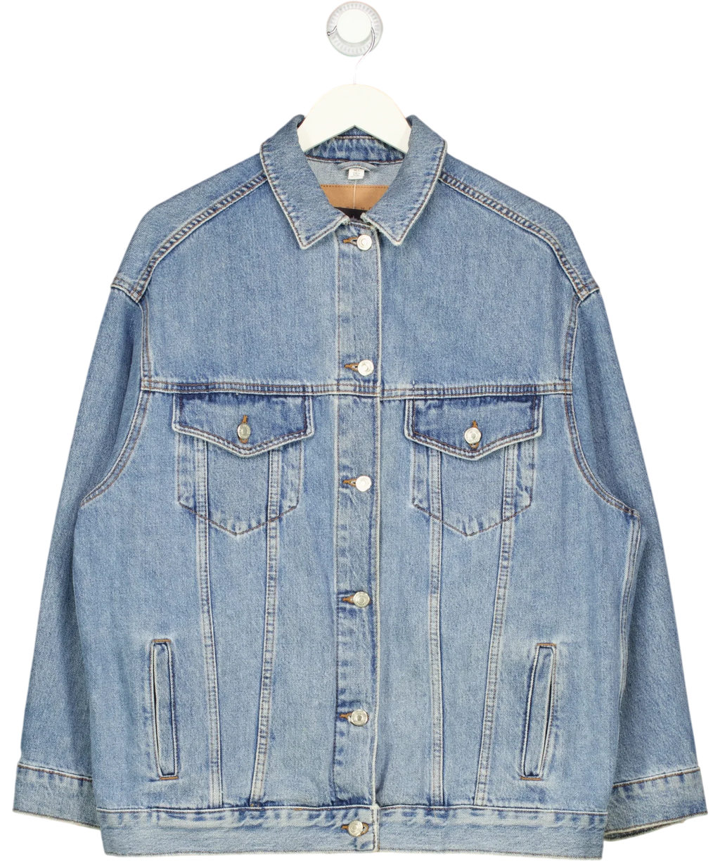 TOPSHOP Blue Oversized Drop Shoulder Denim Jacket Mid Blue, size UK 6 — front