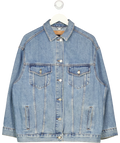 TOPSHOP Blue Oversized Drop Shoulder Denim Jacket Mid Blue, size UK 6 — front