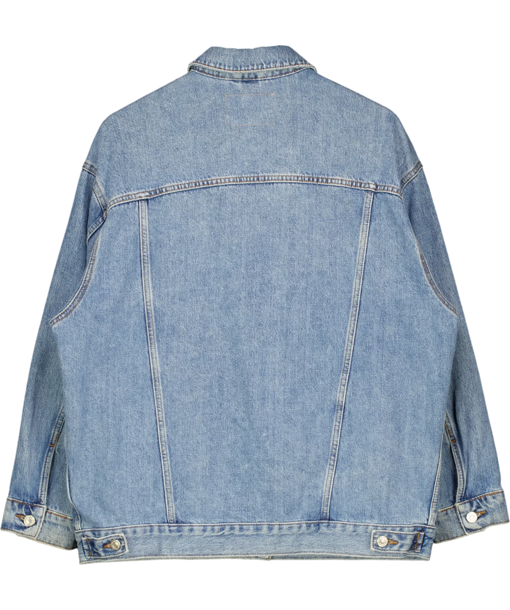 TOPSHOP Blue Oversized Drop Shoulder Denim Jacket Mid Blue, size UK 6 — back