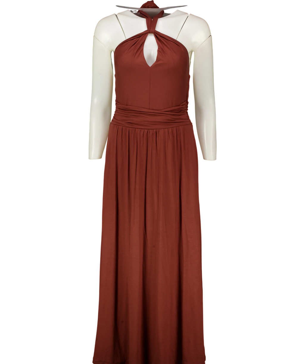 Boden Brown Sydney Twist Neck Jersey Maxi Dress Roasted Brown Size 6 P, size UK 6 — front