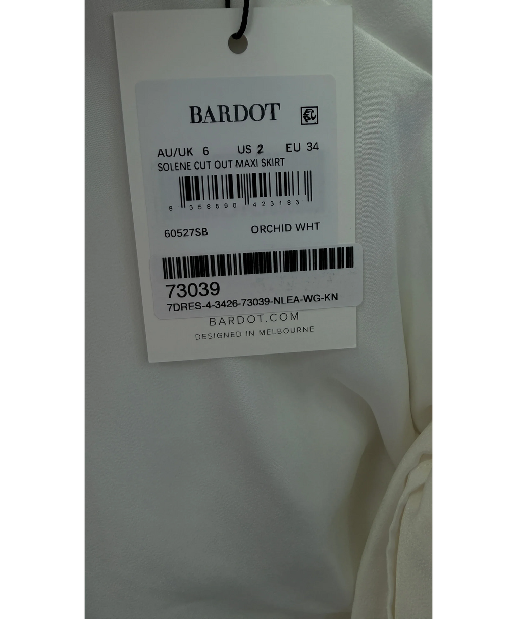 Bardot White Solene Cut Out Maxi Skirt Orchid White, size UK 6 — label