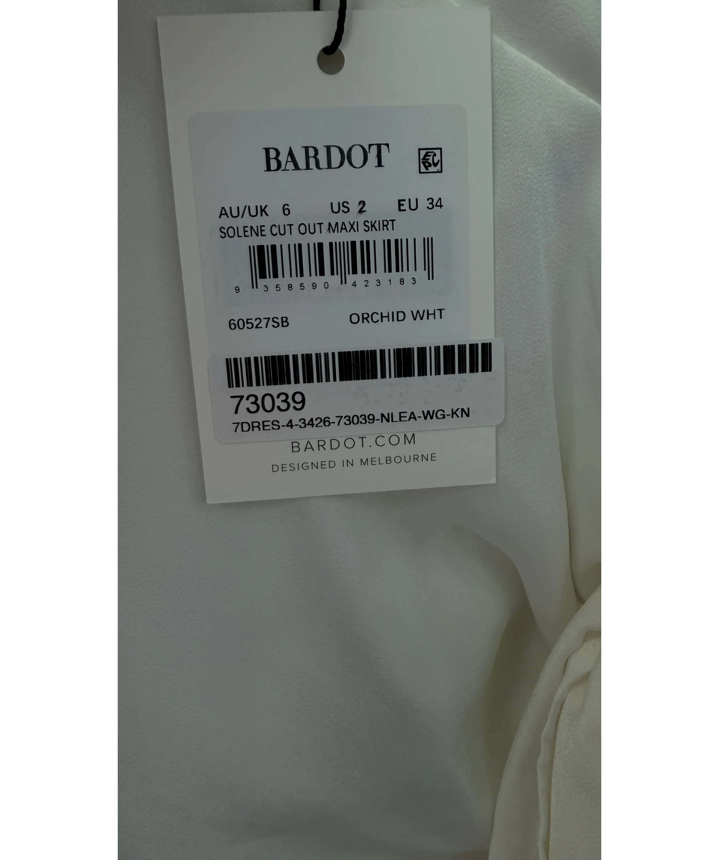 Bardot White Solene Cut Out Maxi Skirt Orchid White, size UK 6 — label