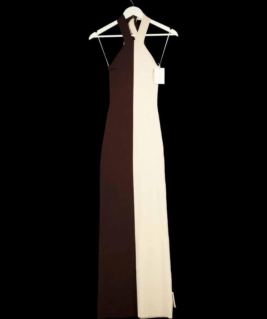 PRETTY LAVISH Brown Berkley Contrast Knit Maxi Dress Beige and Chocolate Brown, size UK XS — detail