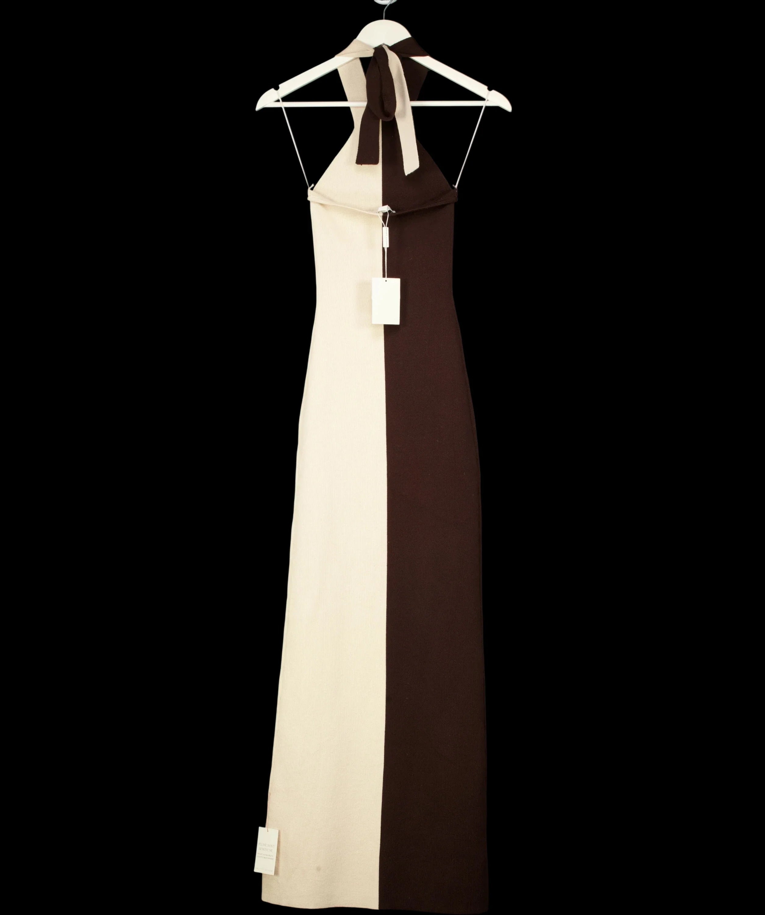 PRETTY LAVISH Brown Berkley Contrast Knit Maxi Dress Beige and Chocolate Brown, size UK XS — label