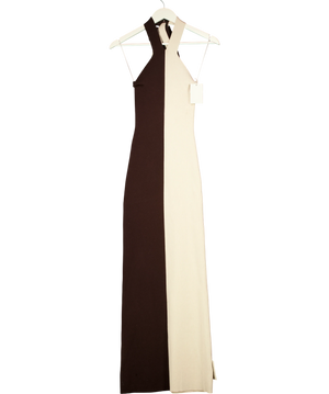 PRETTY LAVISH Berkley Contrast Knit Maxi Dress Beige And Chocolate Brown UK XS