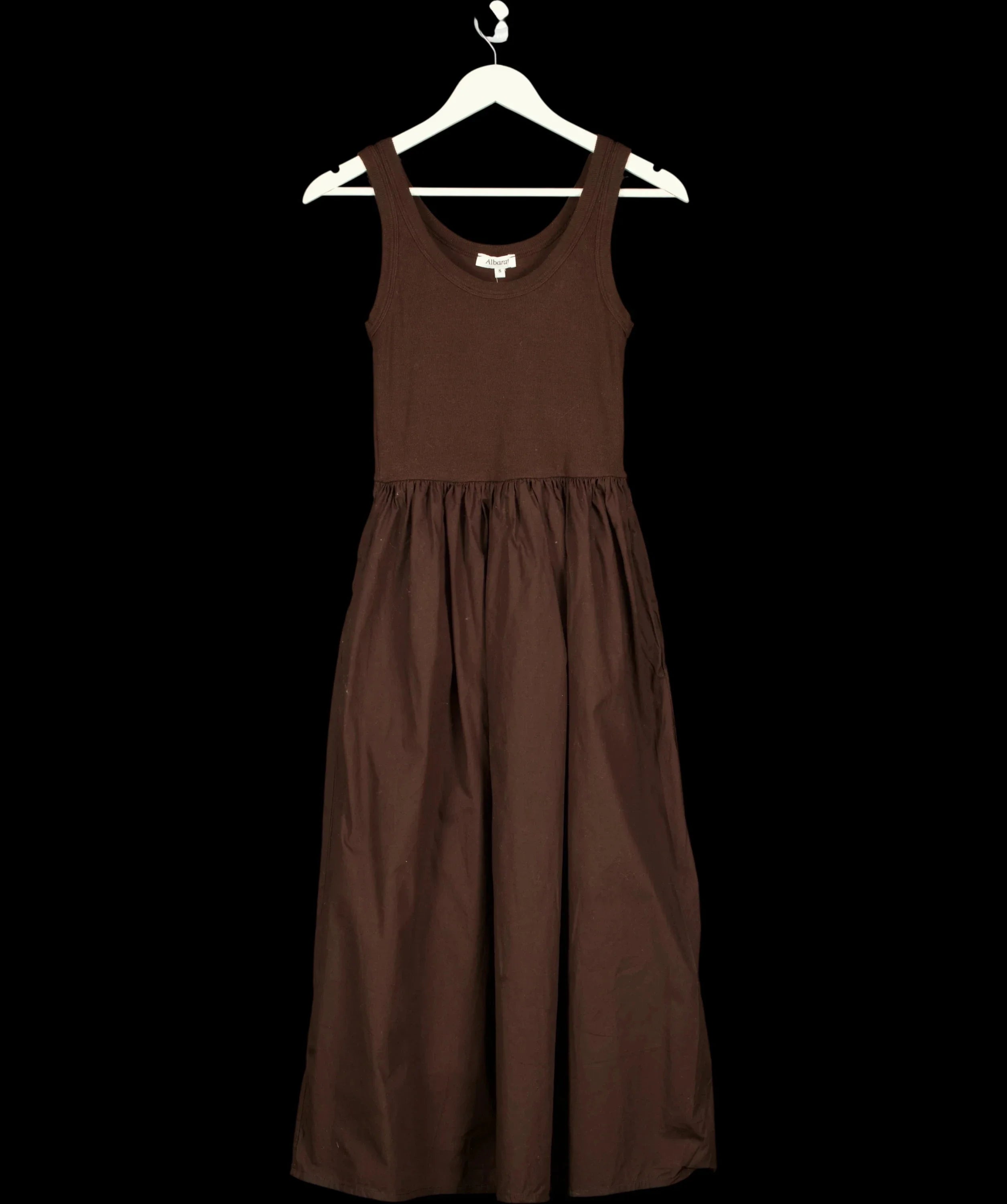 Albaray Brown Rib Spliced Cotton MIDI Dress Brown, size UK 8 — detail