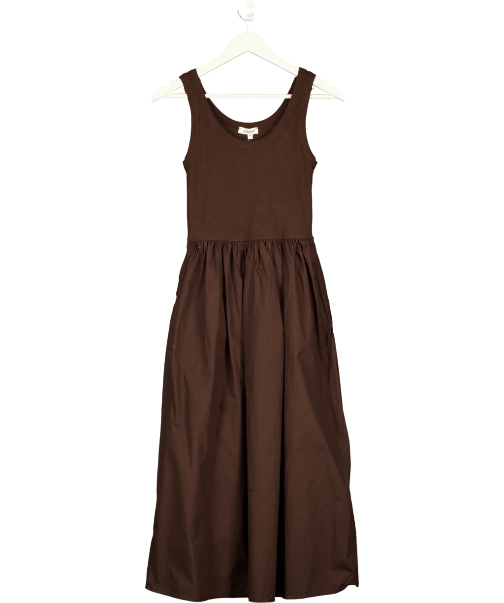 Albaray Brown Rib Spliced Cotton MIDI Dress Brown, size UK 8 — front